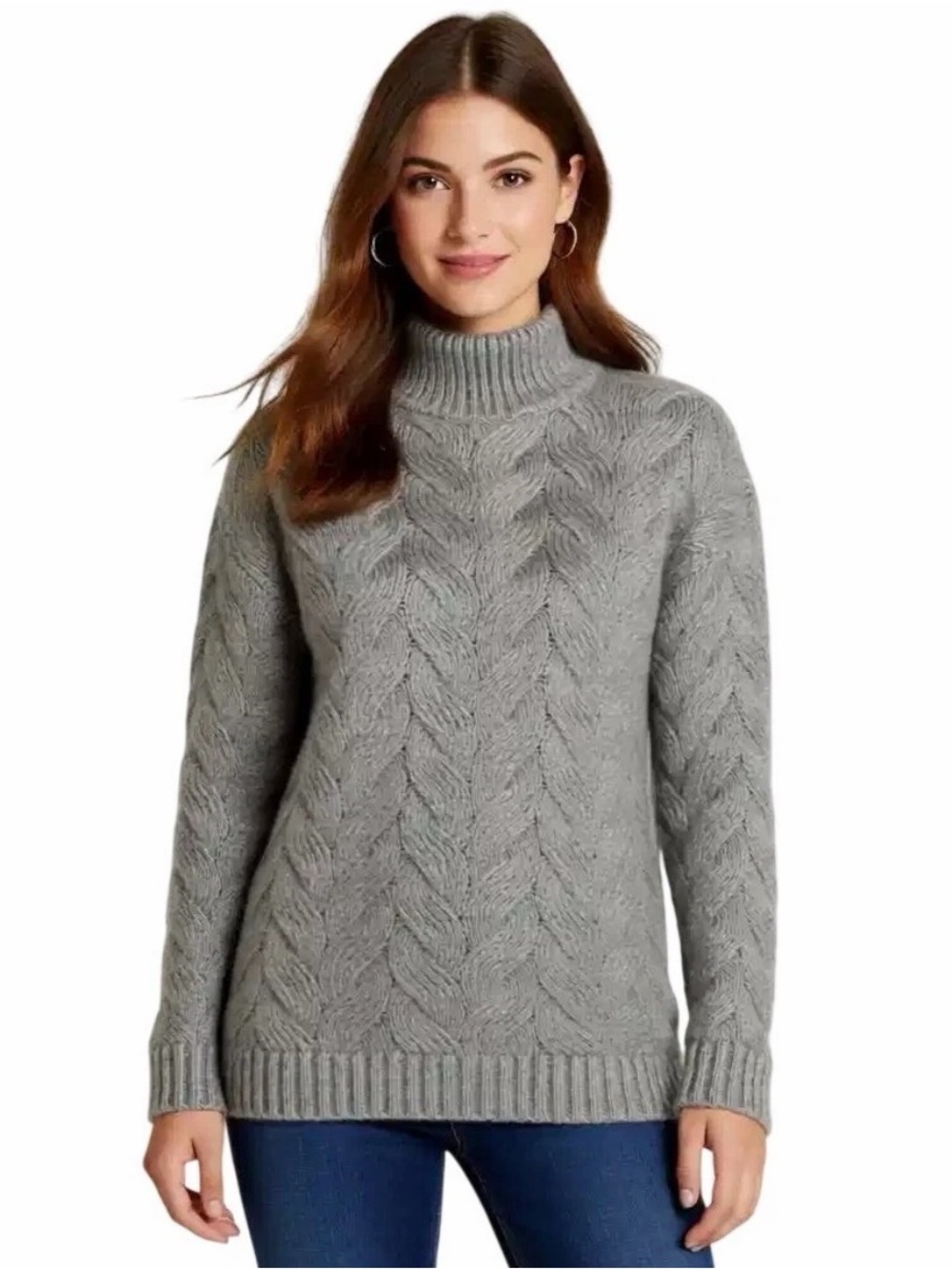 Joie Gray Cable-Knit Mock Neck Sweater Sz XL
